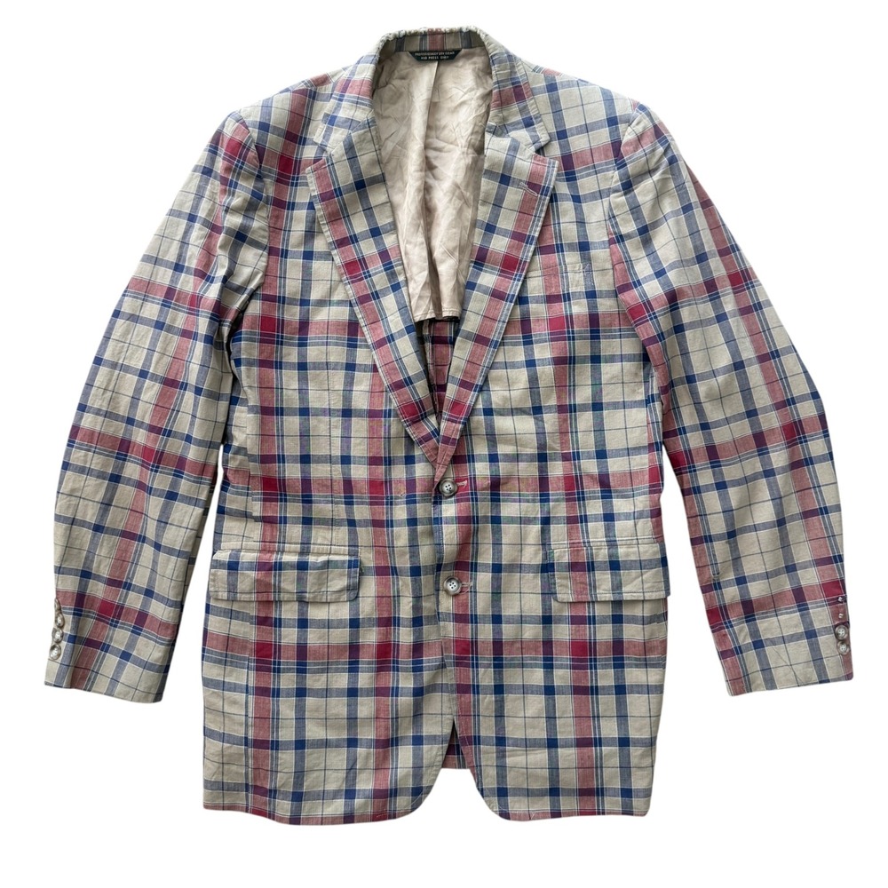 Vintage 70s GANT India Madras Plaid Blazer Sport Coat Preppy XL Multi Color Ivy